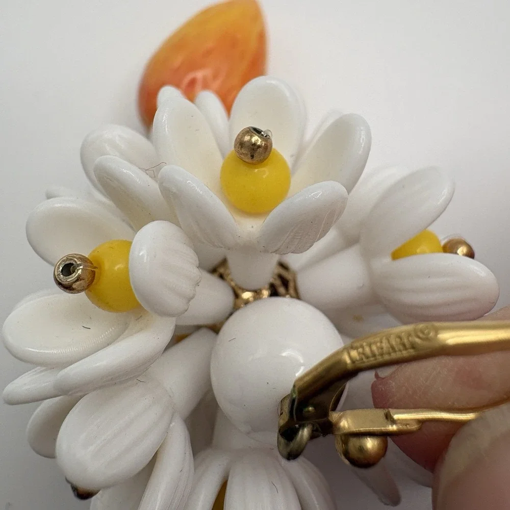 Daisy Flower Ball Earrings Lemon Dangle Cheery Summer Upgraded Trifari Findings